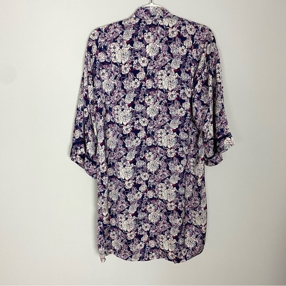 Lucky Brand Floral Kimono Purple Floral Bloom Robe Open Front Lightweight - Picture 3 of 6